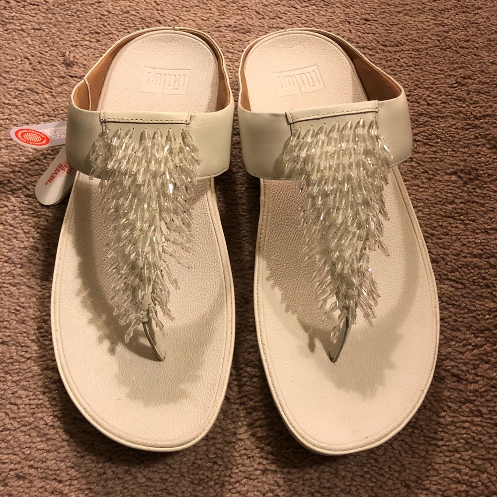 Fitflop Rumba White Beaded Sandals size 11 NWB